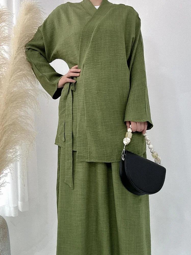 

Мусульманский комплект Ид для женщин, рубашка Рамадана с юбкой, комплект из 2 предметов, мусульманские ансамбли с поясом и принтом, Дубай, Турция, халат Джалабия, 2024, наряды