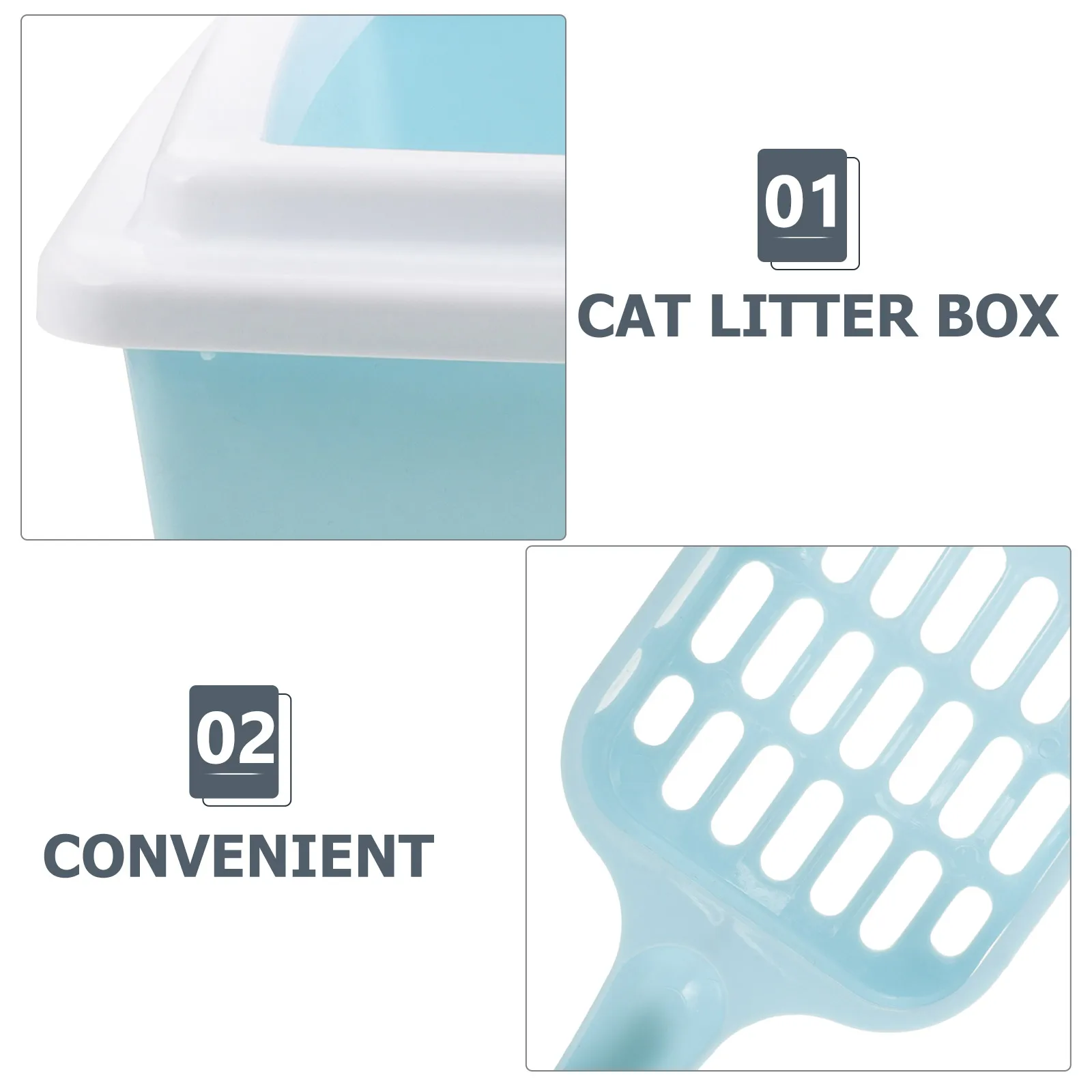 

Open Top Cat Box With Scoop Large Capacity Pet Toilet For Cats Small Animals Portable Sturdy Plastic Litter Tray Odor Control