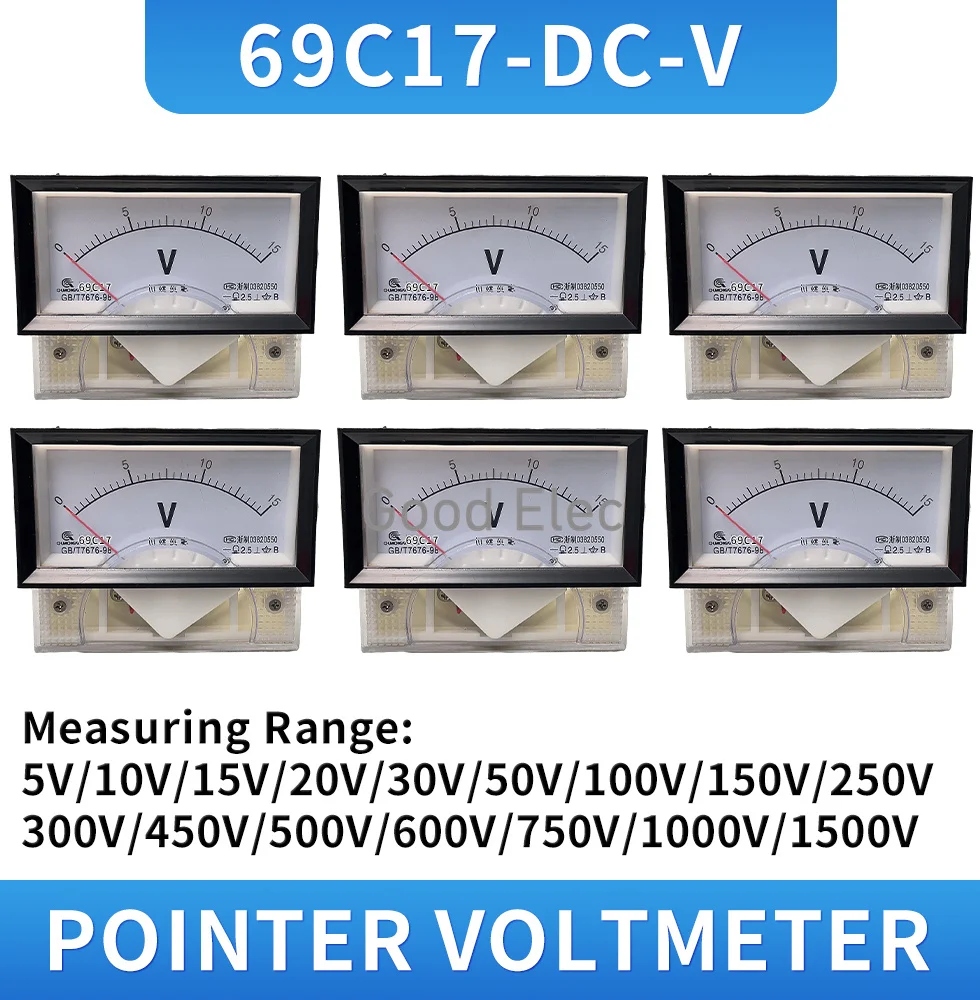 DC Direct Analog Panel Gauge,DC Voltagem Atual Medidor,Voltímetro,Voltimetro,69C17-V,15V,20V,30V,50V,100V,85x46mm,1Pc