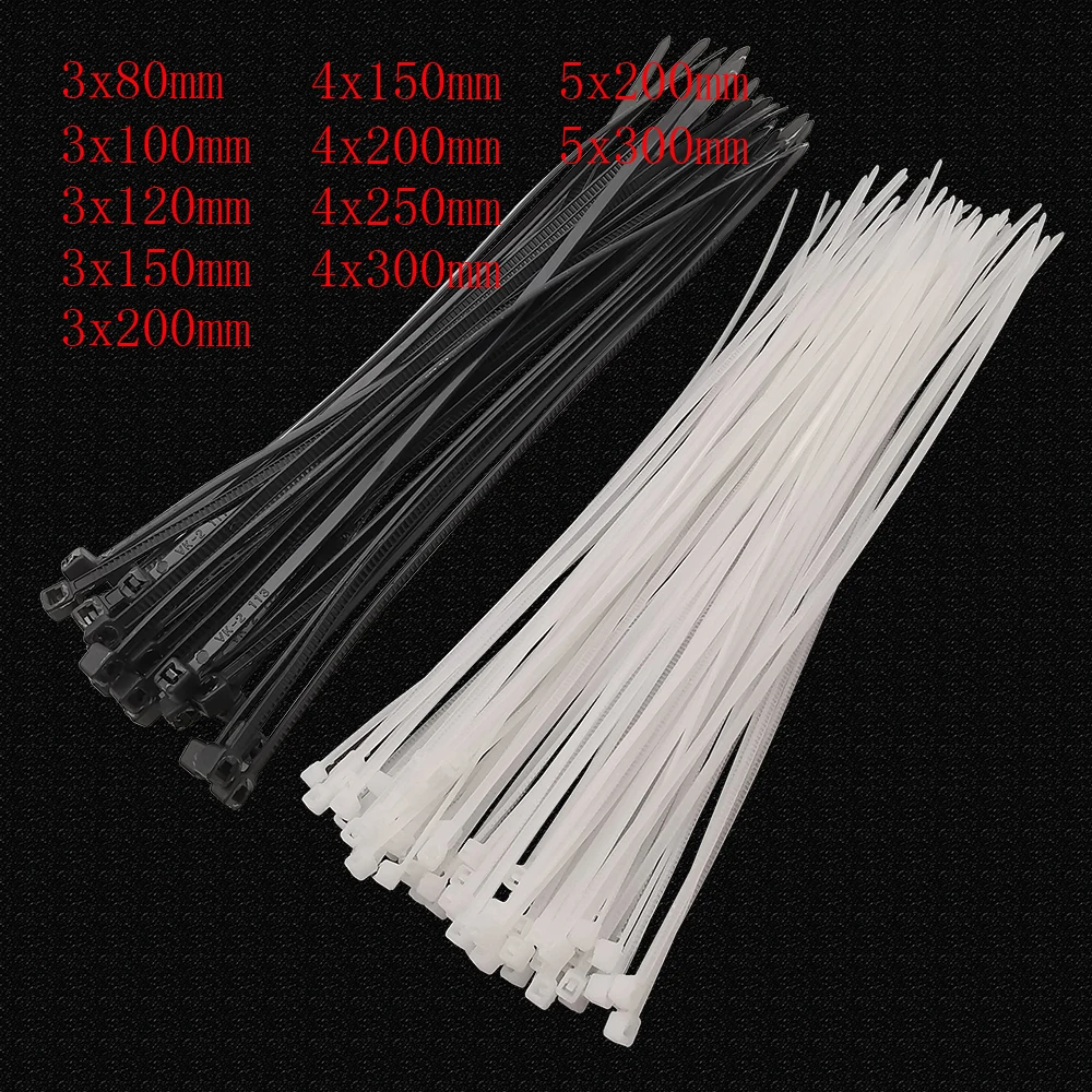 100Pcs/lot Self-Locking Plastic Nylon Cable Ties Black White Cable Zip Tie Binding Straps Fastening Ring Width 1.8mm 2.5mm 3.5mm