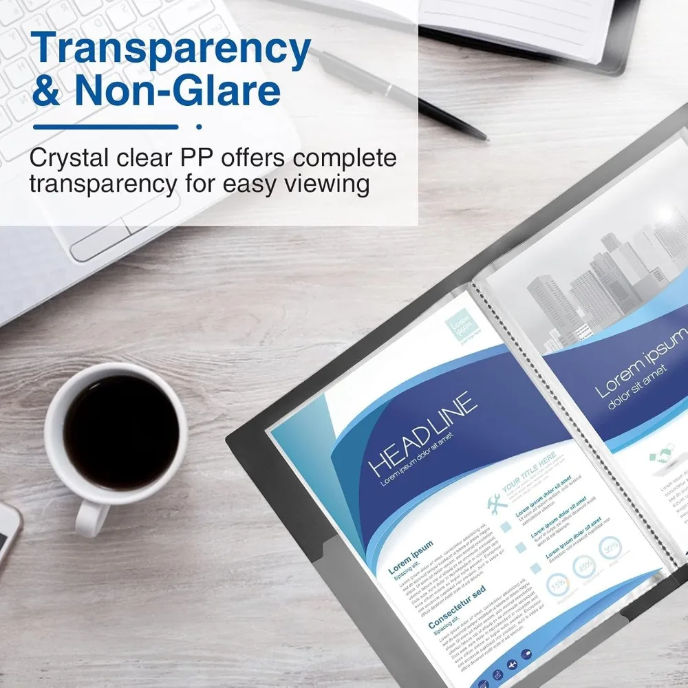 Art Portfolios 11"x17", Large Portfolio Folder with 30 Pockets & Black Inner Sheets, Display 60 Pages, 11 x 17 Presentation Boo