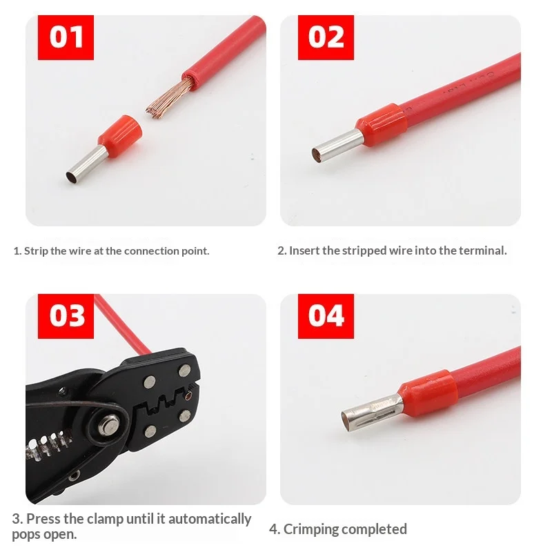 VE E1508 Insulated Terminal 1.5mm², Pure Copper Tin-Plated, Flame Retardant PVC Sleeve, 1000pcs/Bag (Red/Yellow/Blue)