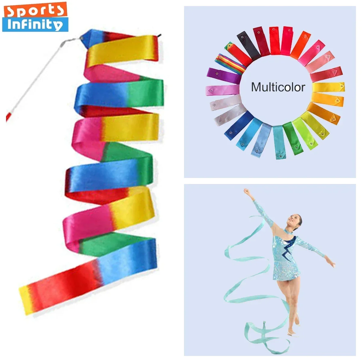 2/4/6 Meters Colorful Gym Dance Ribbon Rhythmic Girl Art Gymnastics Ballet Streamer Twirling Rod Rainbow Stick Sports Training