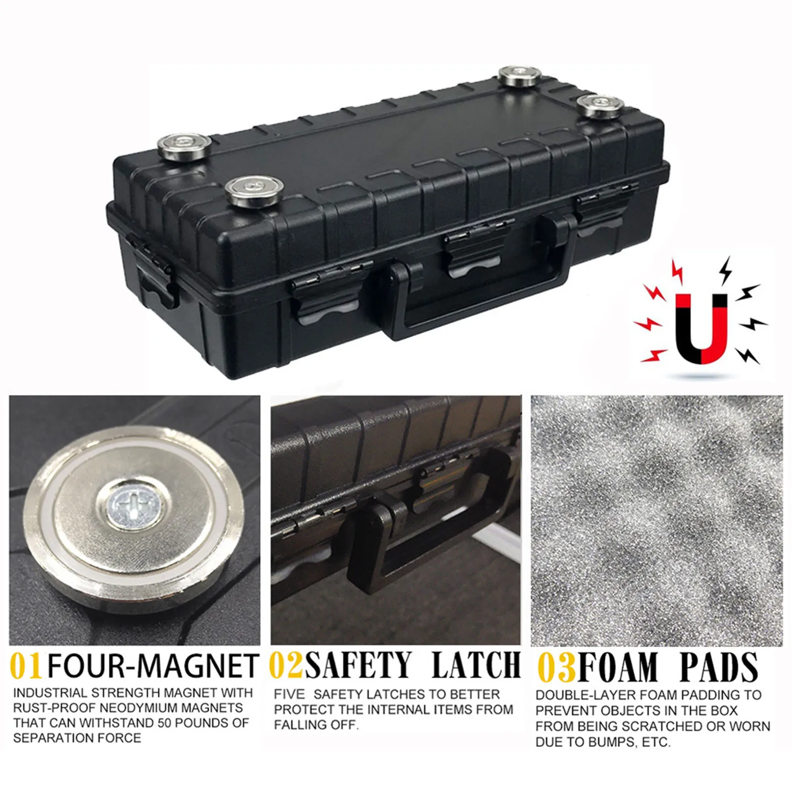 磁気キーボックス 28x12x7cm 車の下に隠すツールホルダー ポータブル収納オーガナイザー セキュリティラベル スペアキー用