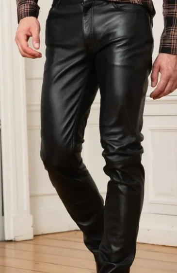 Thoshine Brand Men Leather Pants Skinny Fit Elastic Style Fashion PU Leather Trousers Motorcycle Pants Thin Streetwear