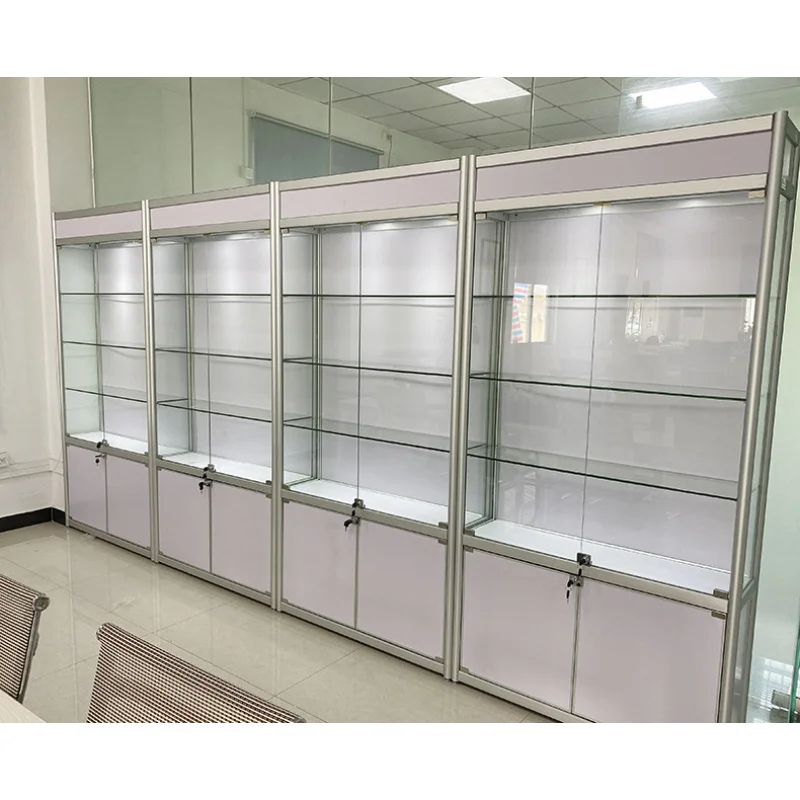 Customized-retail store glass display multi-purpose display showcase with LED lamp boutique smoke shop display cabinet