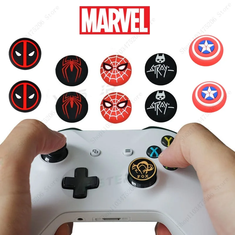 1pair Disney SpiderMan Deadpool Thumb Grip Cap Cover Playstation PS5 PS4 Xbox Series Cartoon Gameing Controller Accessories Gift