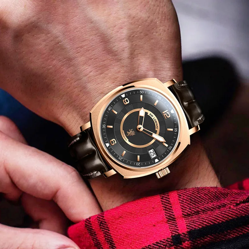 Lobinni reserva de energia 80 horas relógio mecânico automático masculino design quadrado dial vidro safira pulseira couro azul relógios masculinos