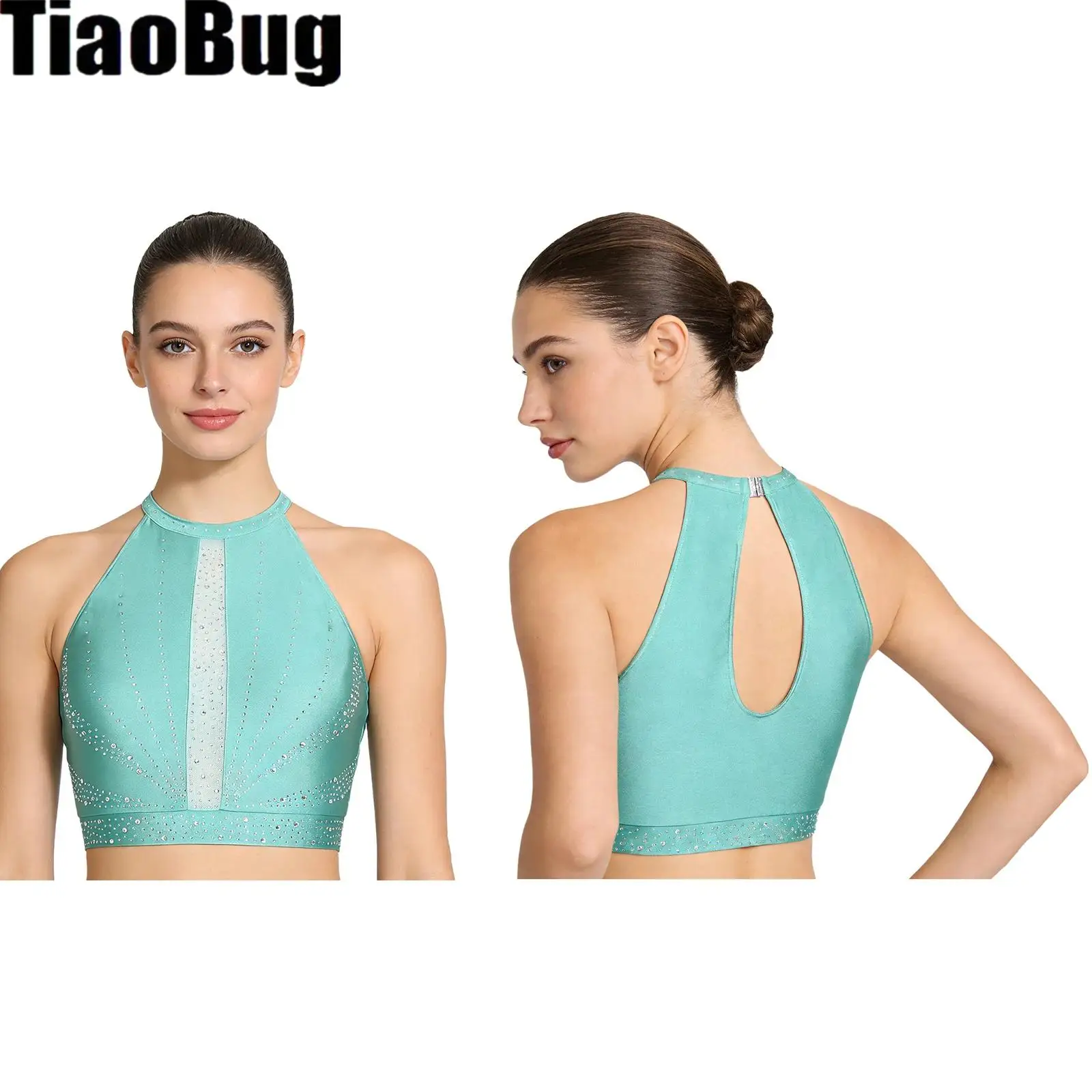 

Womens Sleeveless Lyrical Dance Crop Top Glittery Rhinestones Tank Top Modern Dance Belly Dance Top for Stage Performance