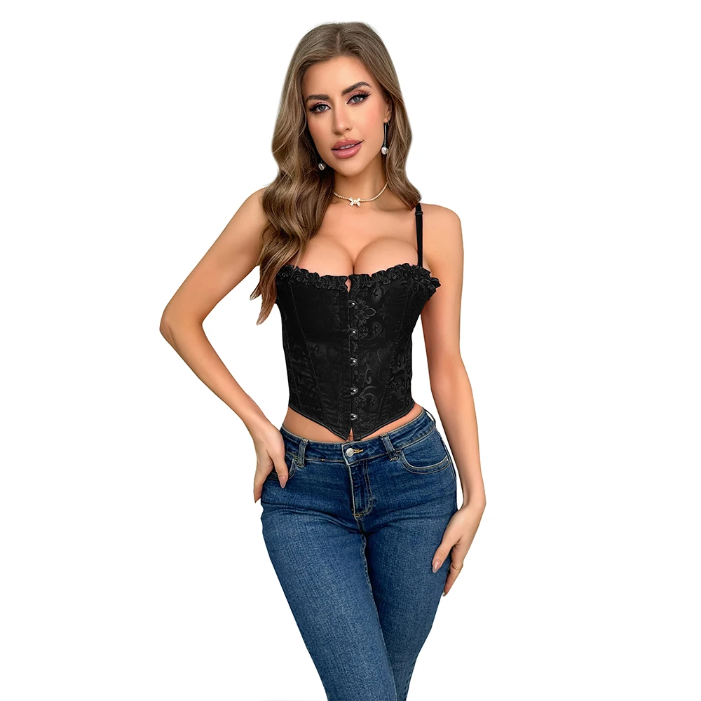 Women\'s Lace Crop Cami Corset Tops Sleeveless Spaghetti Strap Black Corset Camisole Crop Top Mujer