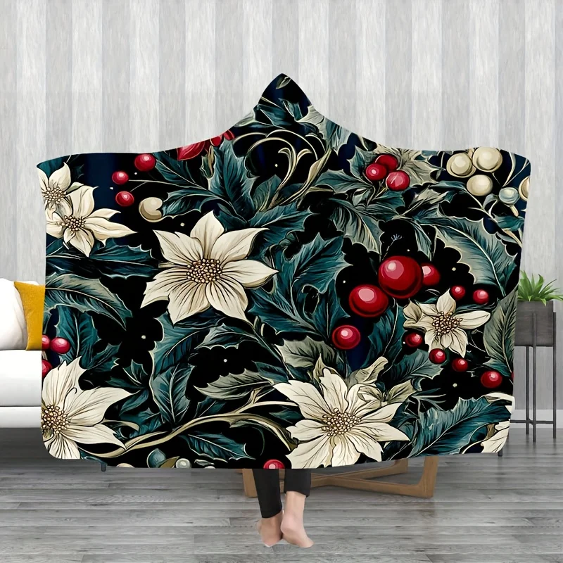 Cross-Border Flannel Digital Print Hooded Cape Blanket - Soft, Warm, and Cozy Throw for Home, Kitchen, or Camping