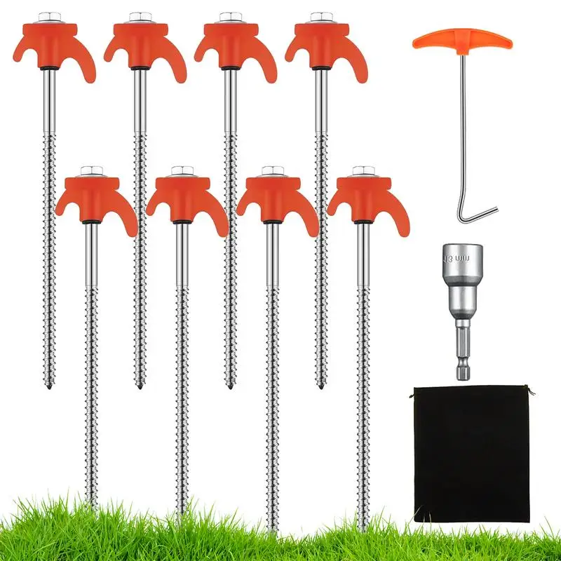 

Tent Stakes Heavy Duty 8X Screw In Outdoor Camping Ground Stakes Heavy Duty Windproof Tent Pegs Ground Stakes Tent Spikes With