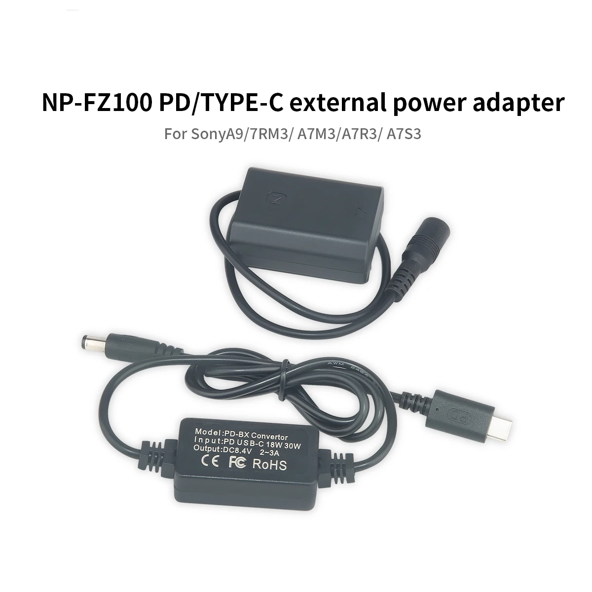 NP-FZ100 Dummy Battery DC Coupler PD/TYPE-C Power Adapter for Sony Alpha 9 9II A6600 A7III A7RIII A7RIV A7M3 A7RM4 A7C