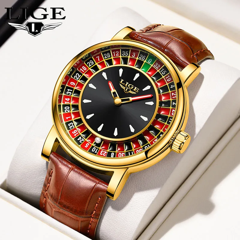 

LIGE new 2025 top quartz men's watches featured mens watches dial Las Vegas roulette table desktop theme watches for men reloj
