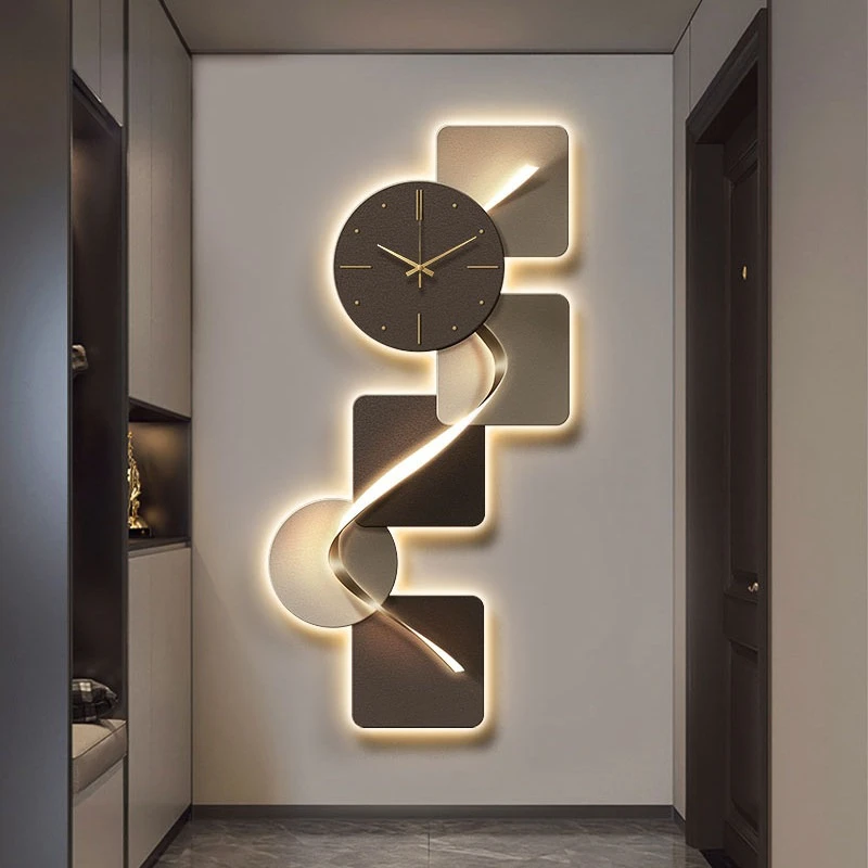 Modern Entrance Wallclock Interior Noiseless Corridor Aisle Wall Clock Led Light Painting Horloges Murale Living Room Decoration