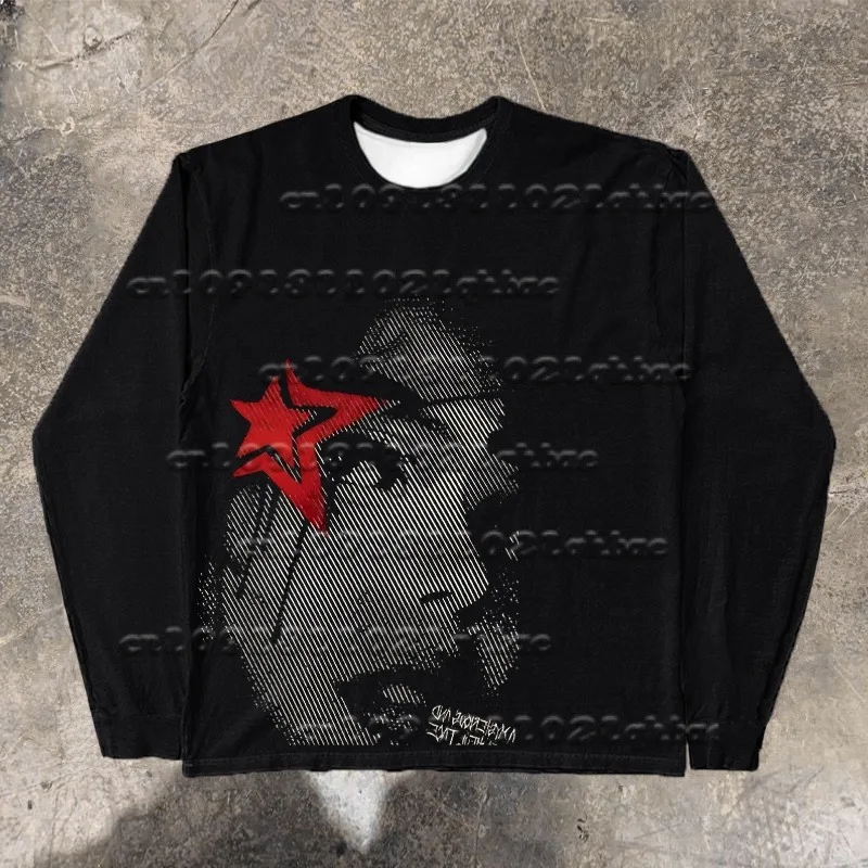 

Autumn New American Retro Character 3D Printed Long Sleeved T-shirt for Men and Women, Loose Quick Drying Top