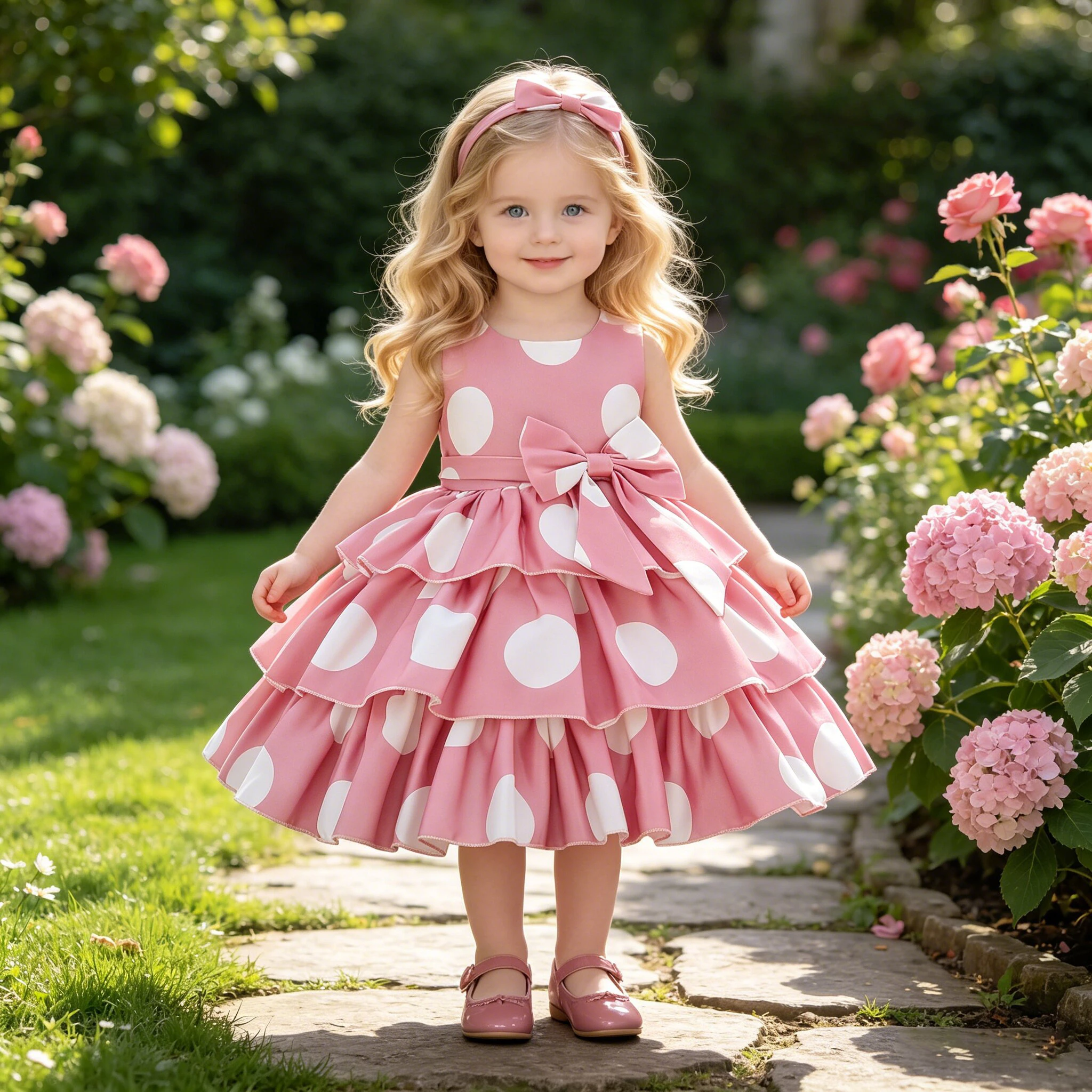 Kleinkind Polka Dots Party Baby Mädchen Kleid mit Schleife zum 1. Geburtstag Prinzessin Abendkleider für Mädchen Elegante Hochzeit Abschlussball Vestidos