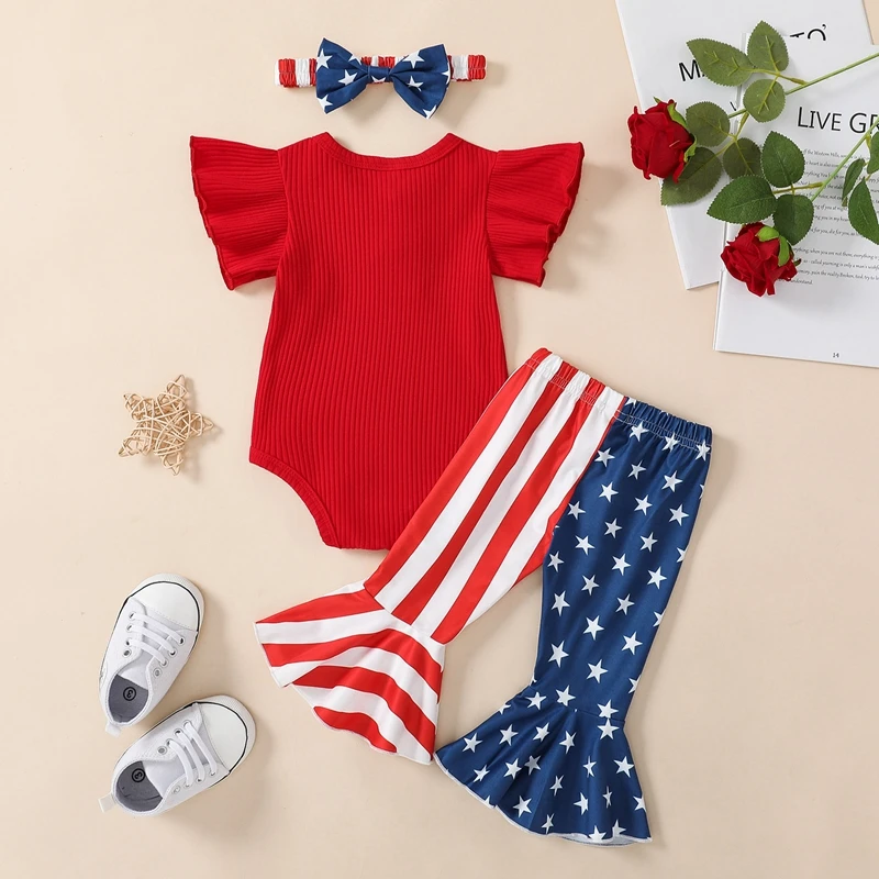 Women s 4th of July Outfit Stylish Off-Shoulder Jumpsuit Patriotic Wide Leg Pants Matching Headband for Festive Celebration