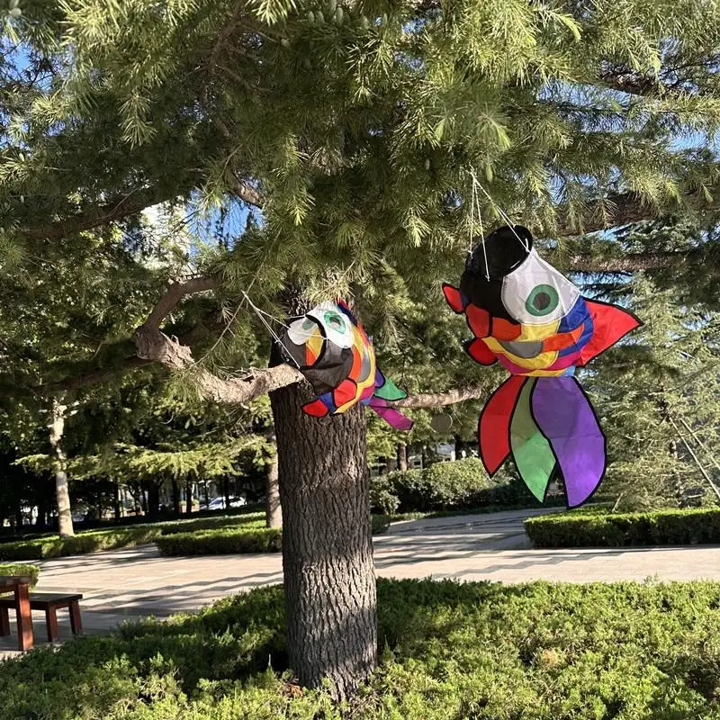 Manga de viento con cometa de pez arcoíris 3D, Spinner nacarado para exteriores para decoración de jardín, juguetes para niños y atrapasueños