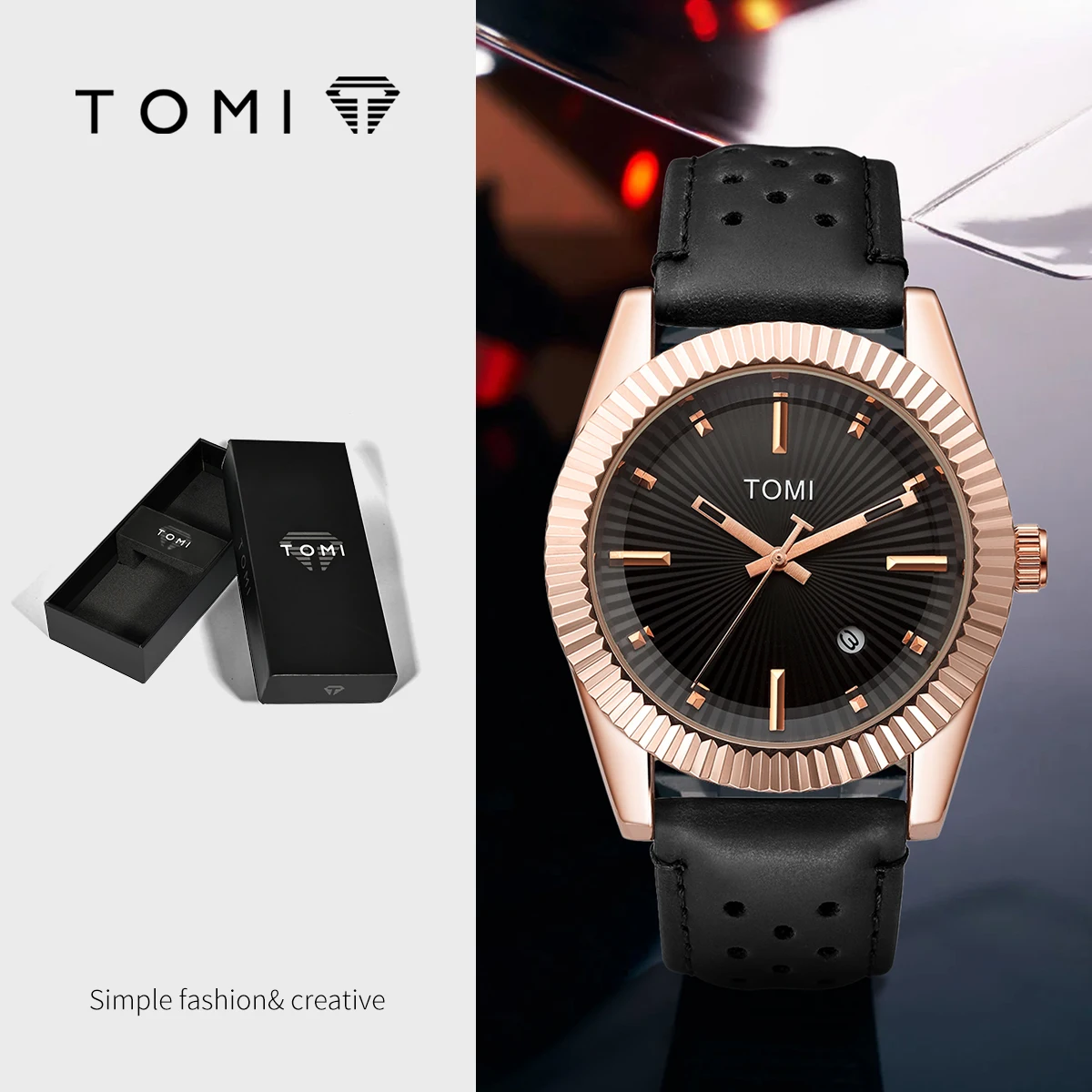 TOMI Men's Quartz Watch Business Casual Wristwatch with Comfortable Strap Calendar Function Men's Gift