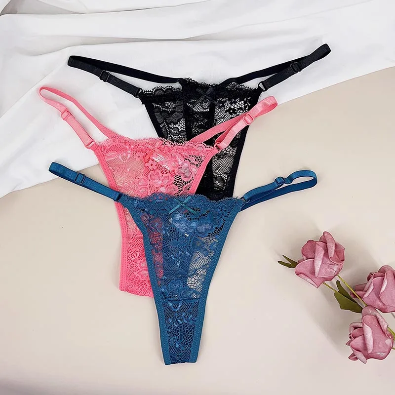 3pcs/set Adjustable Strap Mesh Thong and G String Women's Sexy Low Waist Underwear See Through Female Underpants image 2