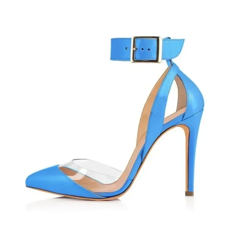 

Women Pumps Stilettos Sexy PVC Transparent Fashion Crystal Pointed Toe High Heels Ladies Ankle Strap Sandals Wedding Prom Shoes