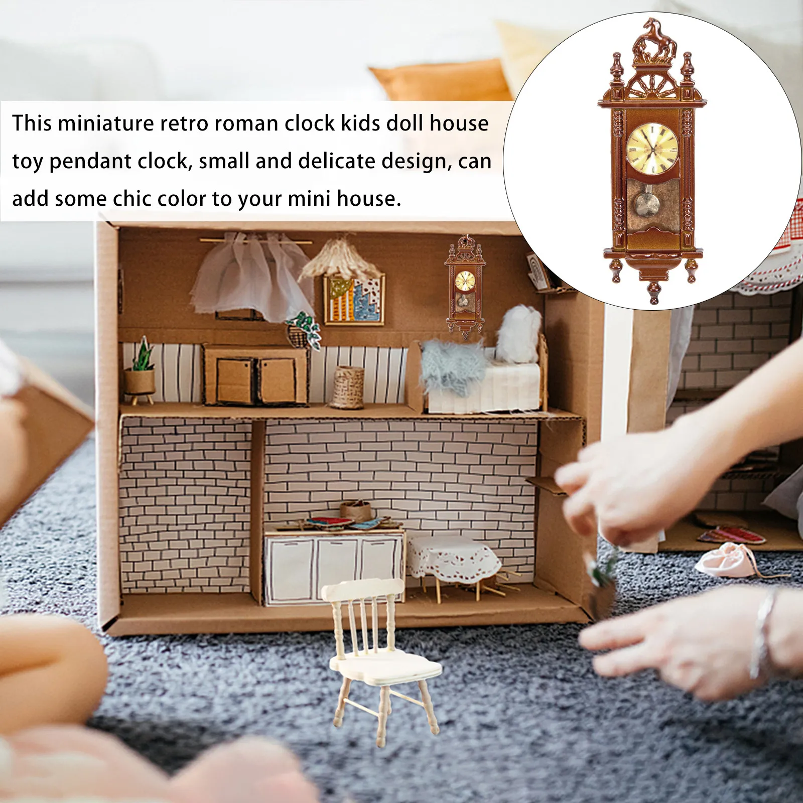 

Vintage Mini Roman Clock Metal Hanging Decor for Dollhouse Furniture Miniature Room Scene Ornament Compact Elegant Gift for Mini