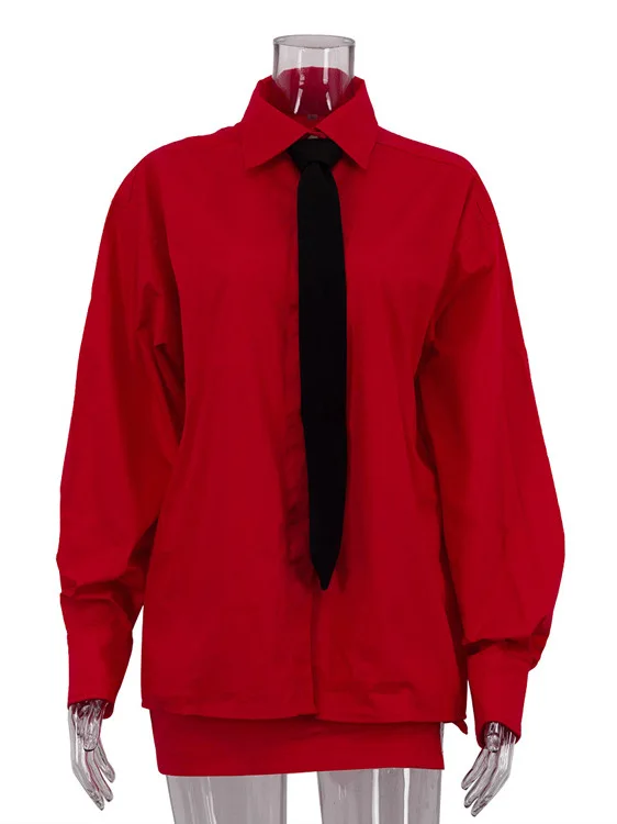 طقم أزياء نسائي أنيق مكون من قميص بأكمام طويلة وتنورة ضيقة، مصنوع من البوليستر، مناسب للعمر 8-25 سنة، لموسم الربيع، بدون علا...