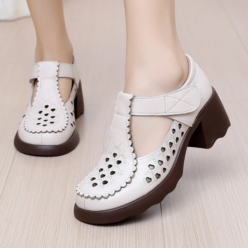 

GKTINOO Женские туфли Мэри Джейн из натуральной кожи с закрытым носком, на толстом каблуке, с вырезами, на липучке, большие размеры, коллекция Лето 2026