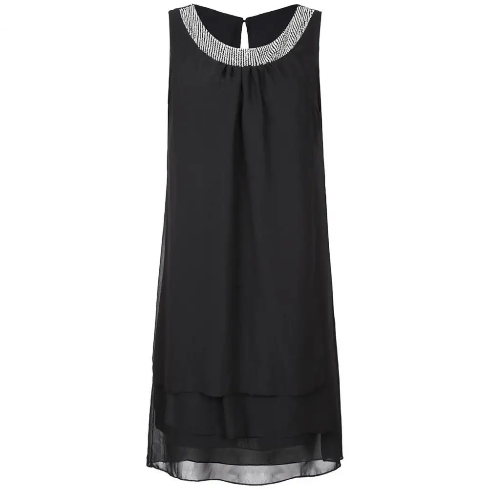 Summer Dress Women Elegant Black Sequin Chiffon Sleeveless Ruffle Ruched Party Boho Beach Dresses Casual Plus Size Vestidos