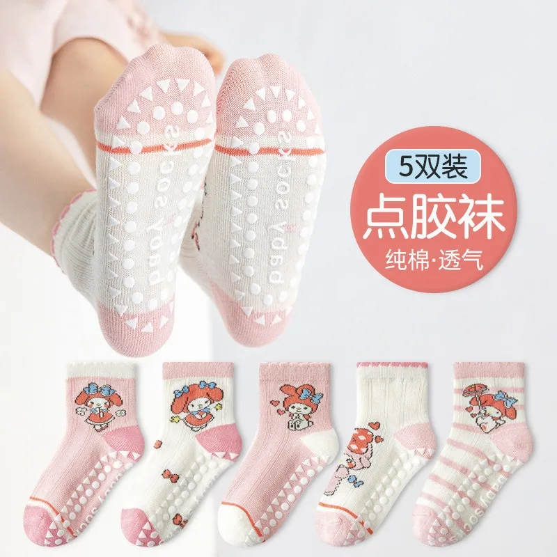 

5Pairs Sanrio Non-slip children's socks early education spring summer Cute mesh floor socks amusement park trampoline baby socks