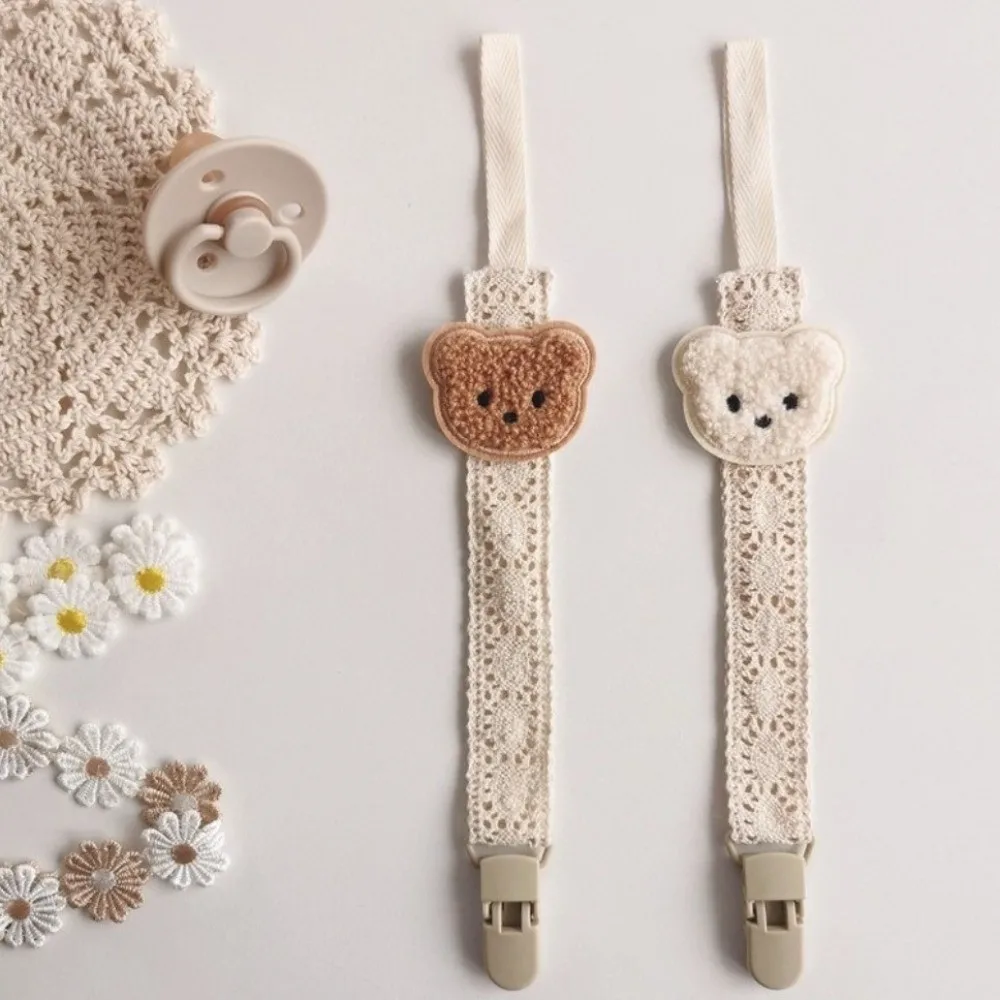 

Мультяшная милая цепочка-держатель для соски в виде медведя, портативная, из пластика и ткани, с клипсой для пустышки, аксессуар для подвешивания