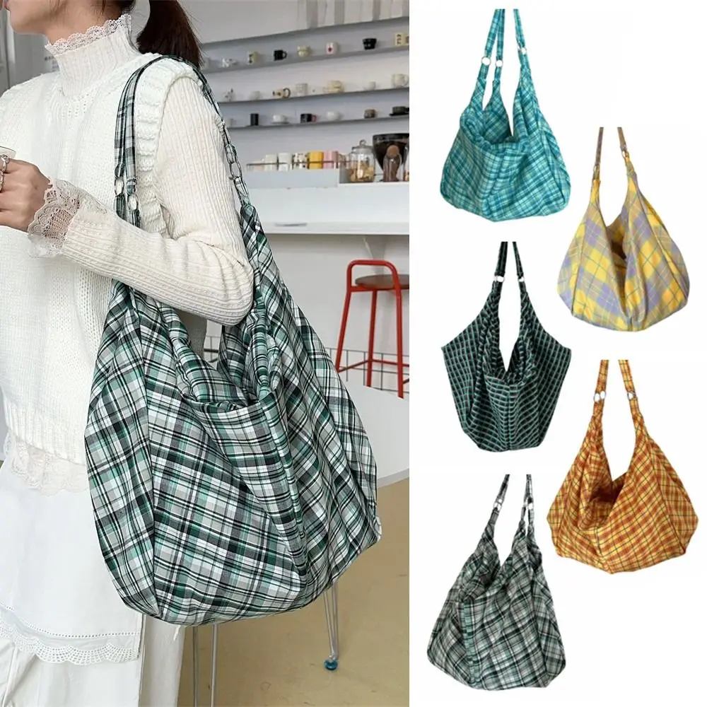 

Универсальная клетчатая сумка-тоут в стиле ретро, красочная сумка на одно плечо, плиссированная женская сумка большой вместимости с клецками, рабочая сумка