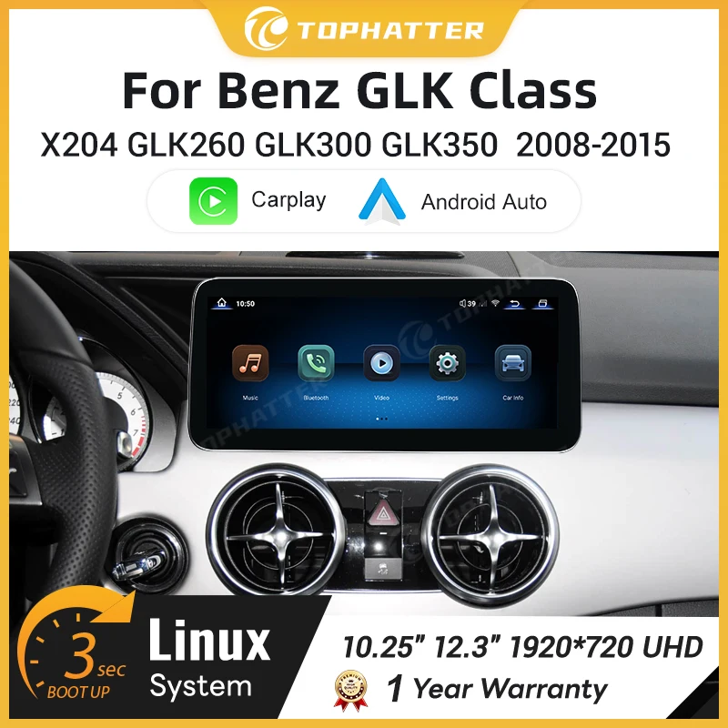 

12.3" Wireless CarPlay For Mercedes Benz GLK Class X204 2008-2015 Car Multimedia Display Andorid Auto GPS Navigation Bluetooth