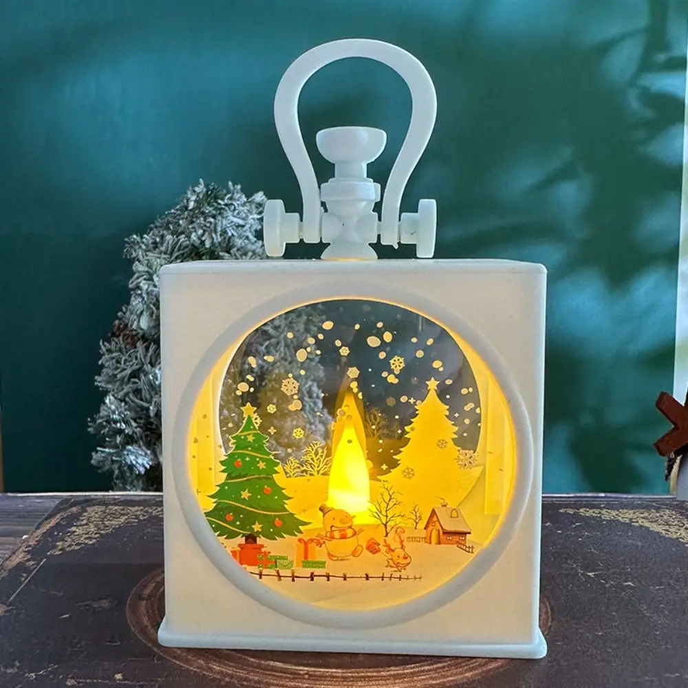 illuminated Christmas Wind Lantern Christmas Tree Santa Christmas Portable Lantern Atmosphere Glowing Christmas Hanging Lamp