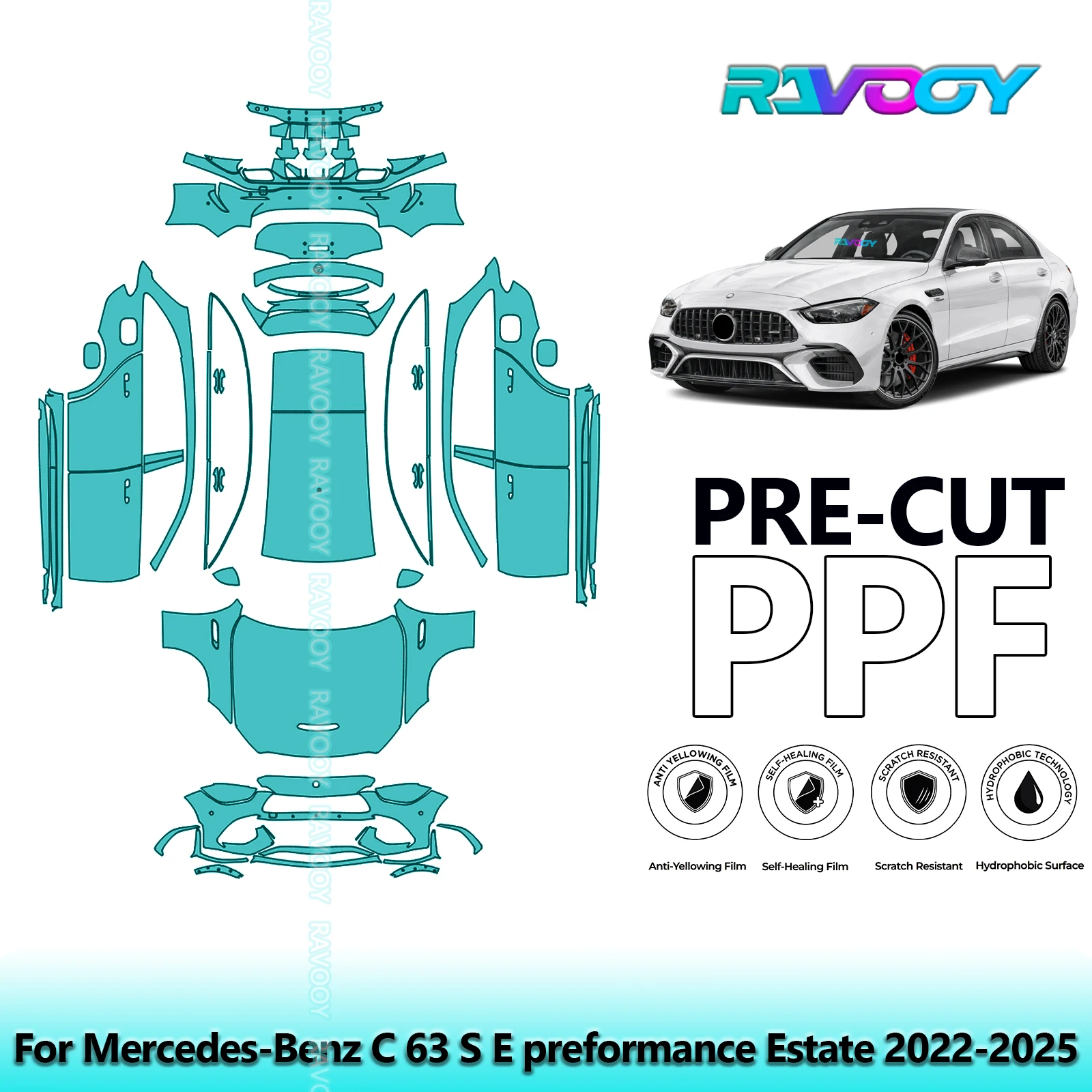 

Full Vehicle Clear Bra Precut PPF Paint Protection Film For Mercedes-Benz C 63 S E preformance Estate 2022-2025