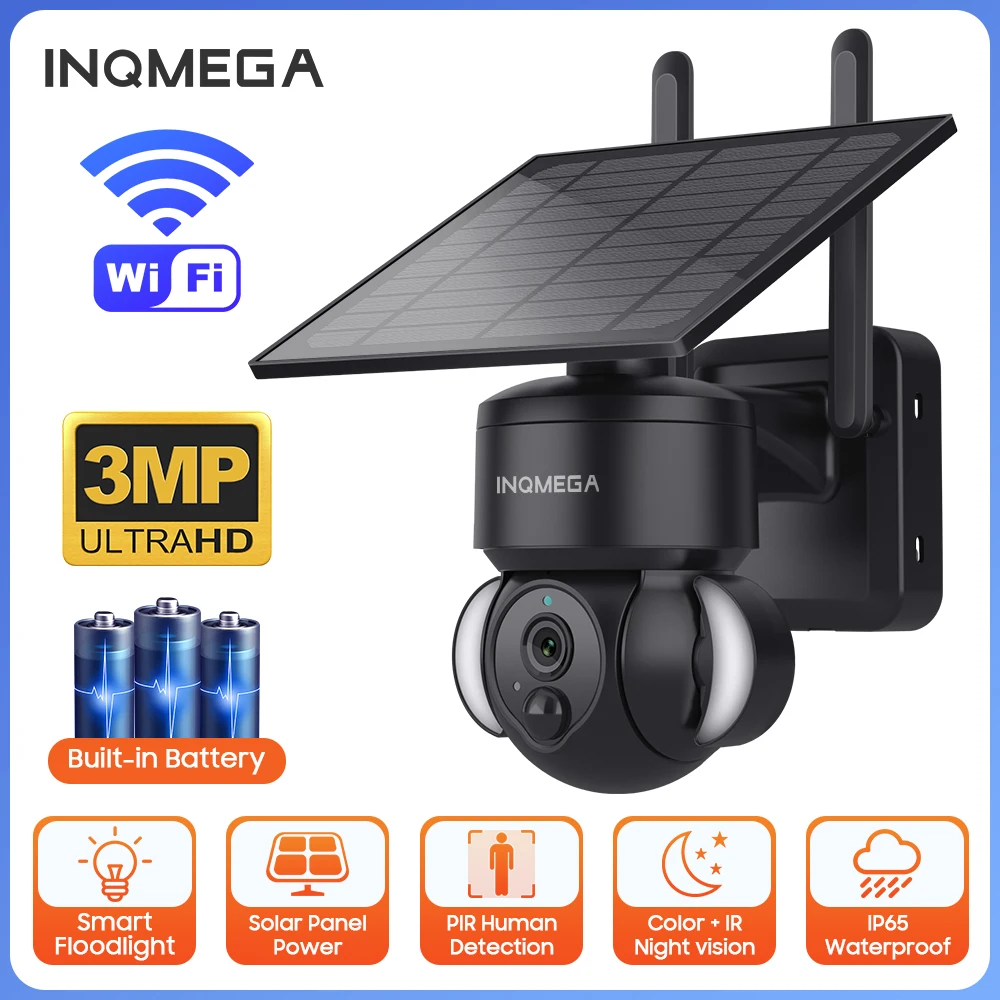 

INQMEGA 3MP WIFI Outdoor Solar Camera PIR Human Detection Solar Surveillance Security Cameras Night Vision CCTV Video Cameras