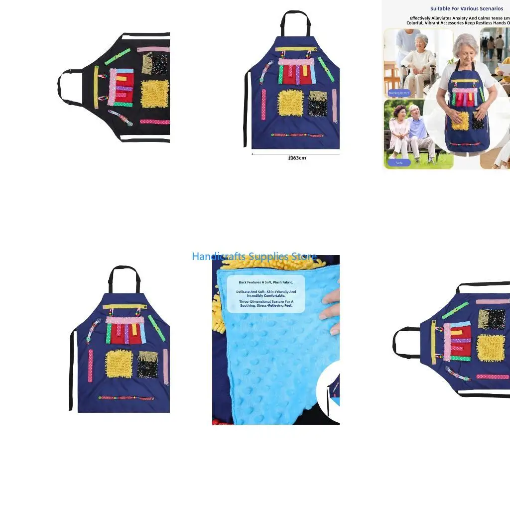 R1WA Sensory Activity Apron for Adults with Pocket, Textured Straps, Beads, Zippers, Sequins and Adjustable Tie Straps