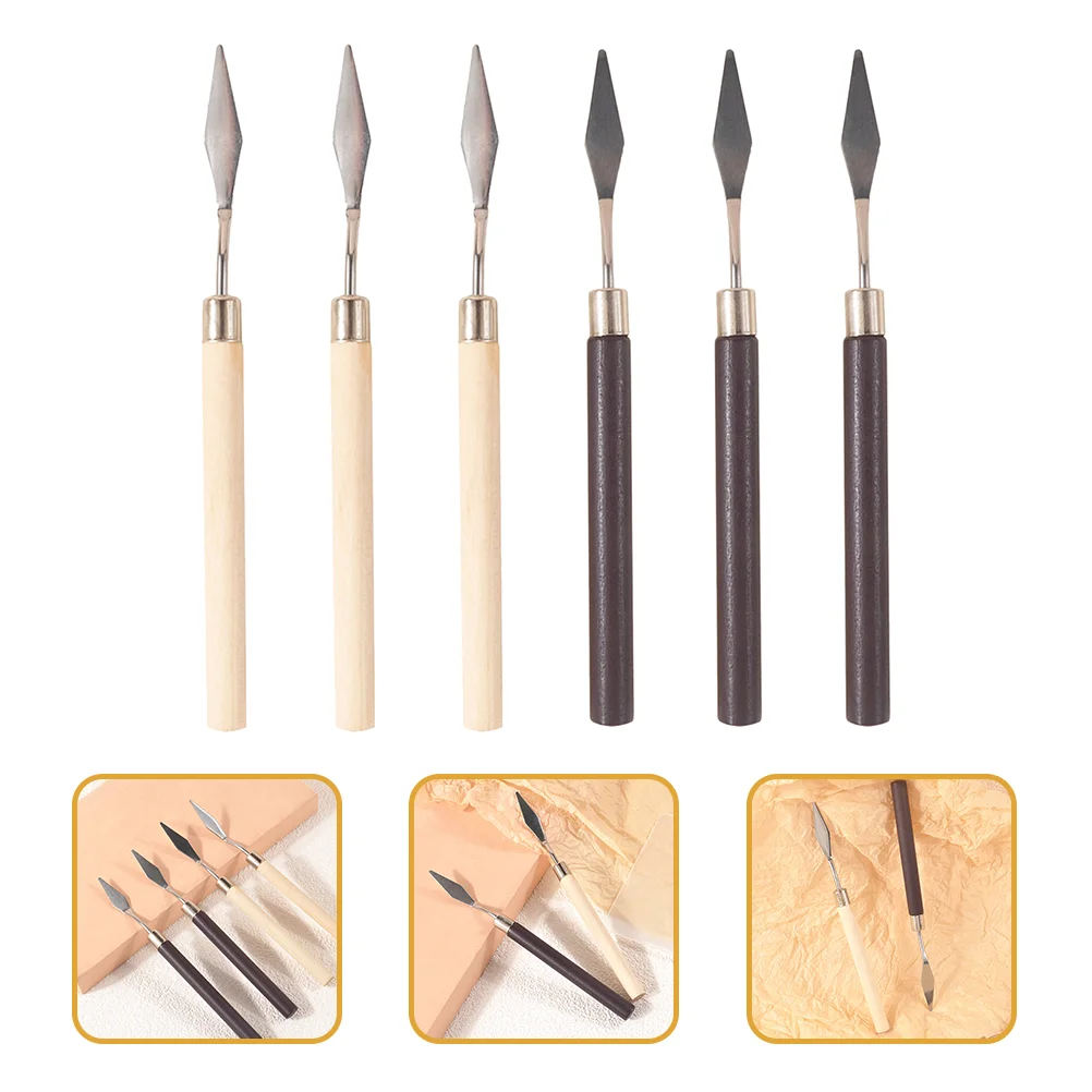 

6 Pcs Nail Glue Stick Cosmetics Mixer Spatulas Makeup Tool Stirring Rods Stainless Steel Wood Grain Blush