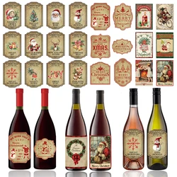 12pcs Christmas Retro Wine Bottle Sticker Label Bar Drink Sticker Merry Christmas Party Decor Navidad New Year Gift Home Decor
