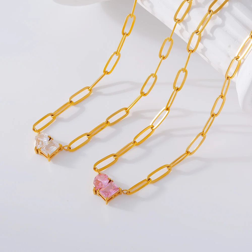 Water Drop Square Zircon Pendant Necklace for Women Stainless Steel Chain Gold Plated Charm Female Jewelry Gift