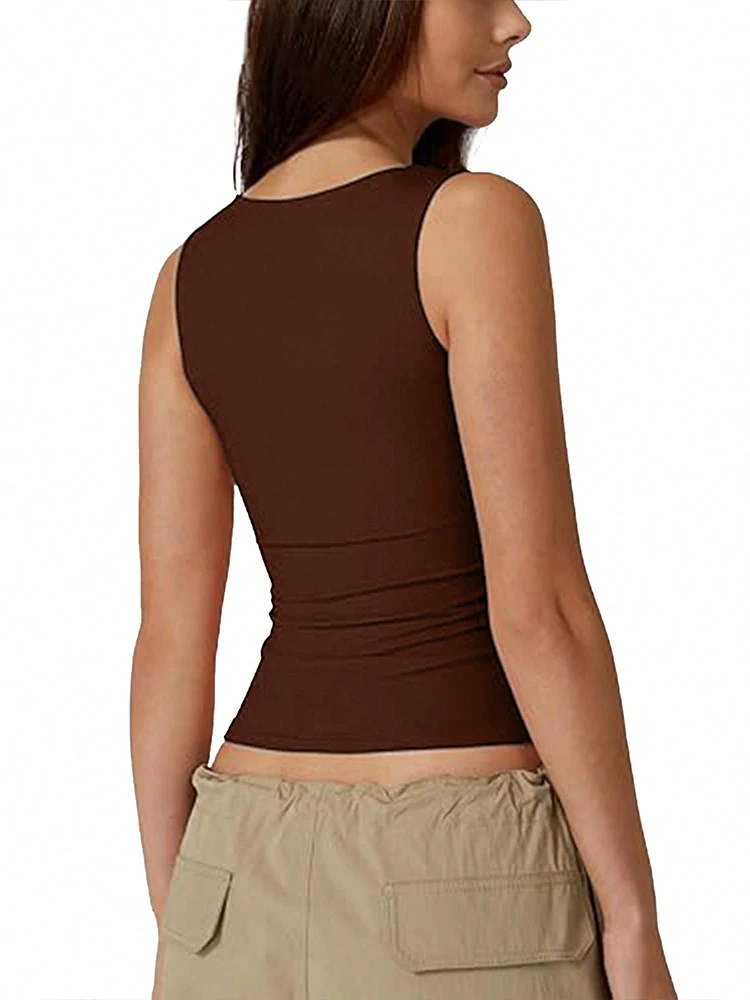 2026 Sommer Damen Tanktop mit eckigem Ausschnitt, ärmellos, doppellagig, Basic, eng anliegendes T-Shirt, Y2K, einfarbig, sexy Gothic Tanktop, Damenbekleidung – Detail 15