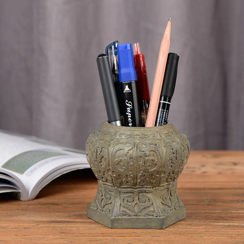 Chinese Style Resin Pen Holder Antique Simulation Classical Architecture Model Desktop Decoration Cultural And Creative