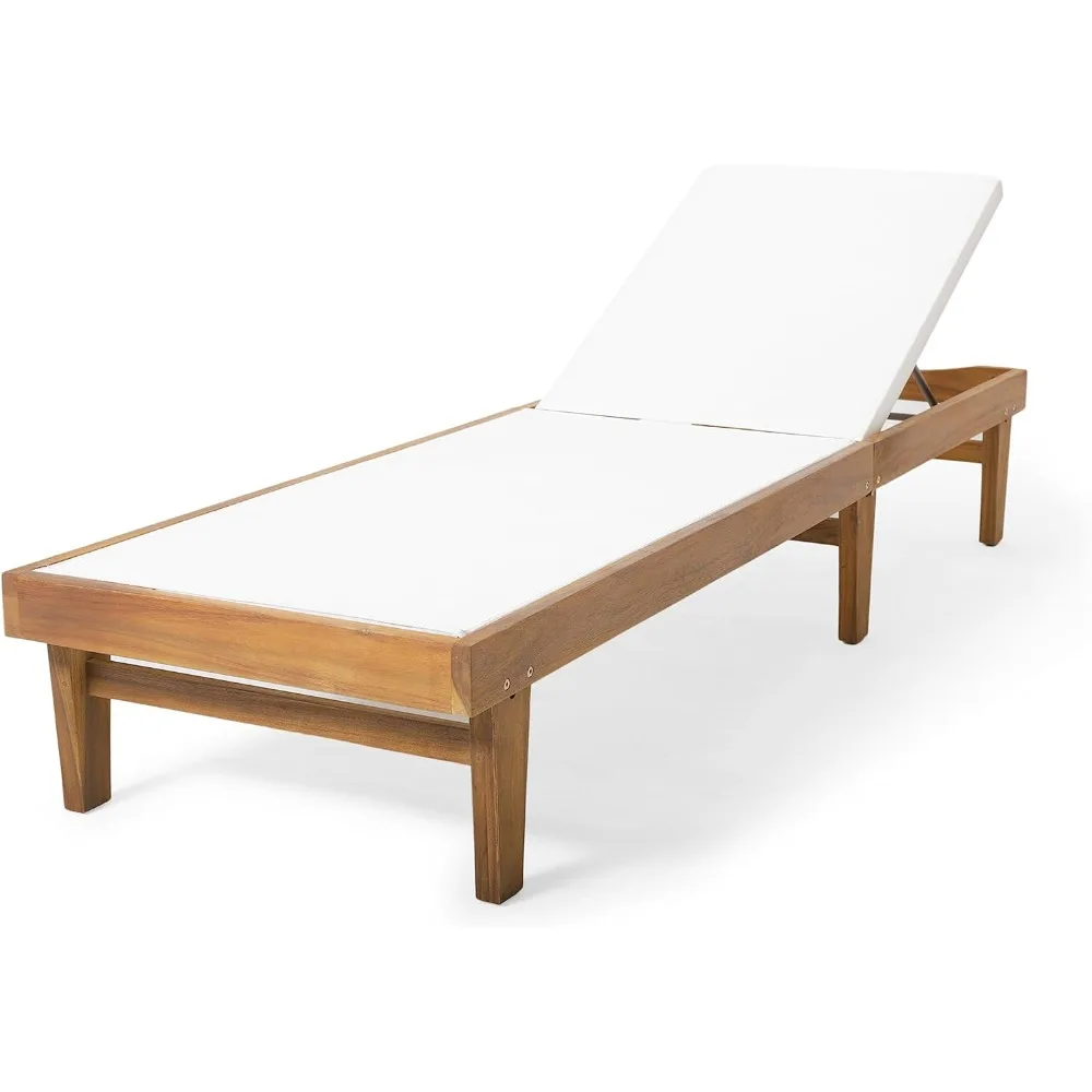 Christopher Knight Home Summerland Outdoor Mesh Chaise Lounge with Acacia Wood Frame, Teak Finish / White Mesh