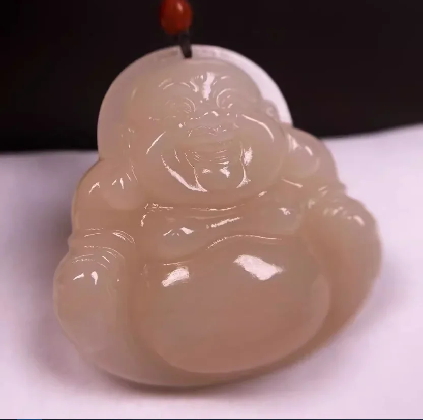 

Natural Hetian Jade Lotus Root Powder Buddha Pendant Men and Women Double-sided Carved Jewelry PH0022