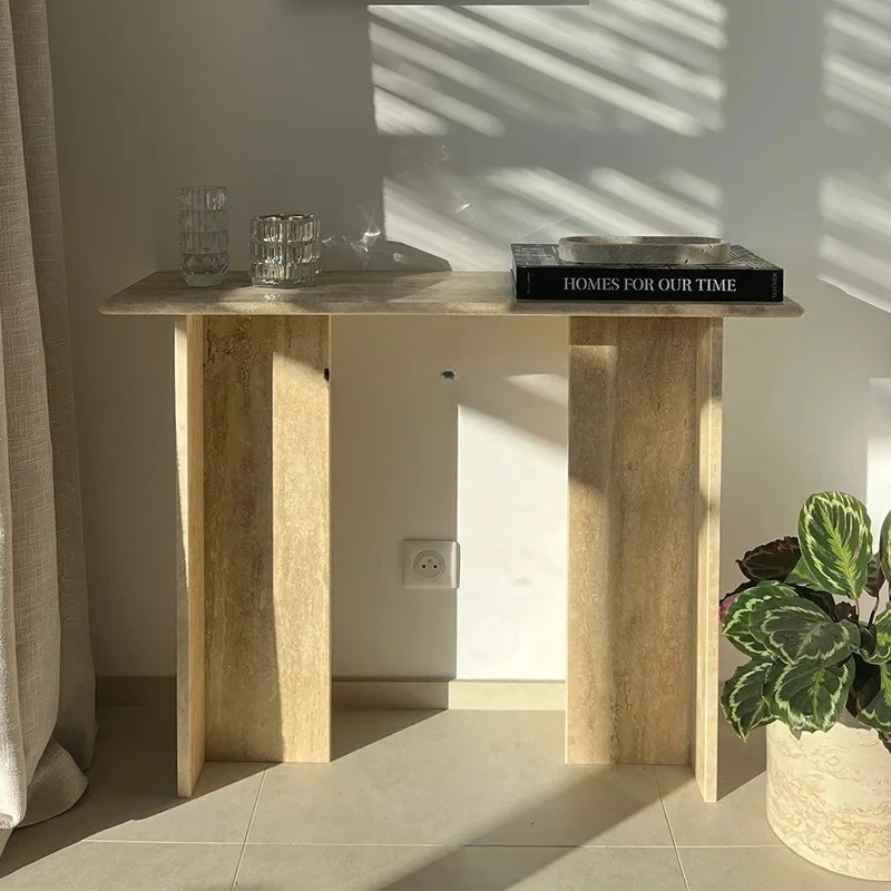 

A57 Wabi Sand Wind Natural Travertine Entrance Entrance Table Light Luxury Hotel Modern Home Corridor Wall Long Table