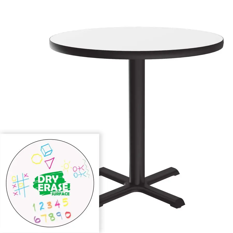 

24 Round Bar Cafe amp Break Room Bistro Table, Dry Erase Markerboard High Pressure White Laminate Top, Cast Iron Base, Tops Mad