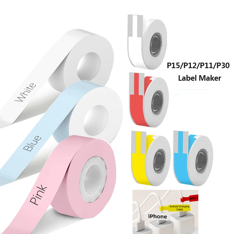 1pcs P15 Printer Self-Adhesive Sticker Wire D30 Cable Label Tape Paper Compatible for D30 Marklife P11 P12 P15 Mini Label Maker