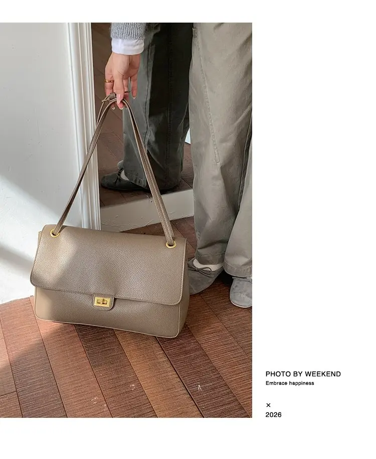 Bolso tipo cubo para mujer, diseño vertical de un solo asa, tapa abatible ancha, diseño sencillo y elegante, adecuado para adultos de 20 a 60 años.