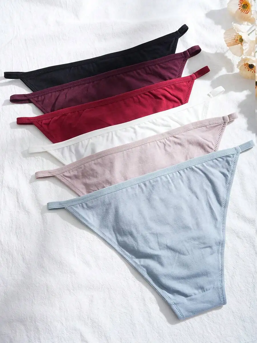 

6 Pack Multicolor Cotton Women String Bikini Low Waist Cheeky Underwear High Cut Stretch Briefs S-XXL